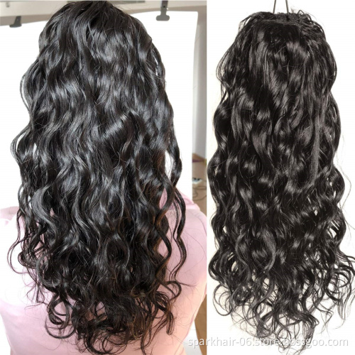 100% human hair ponytail kinky curly straight water wave Clip In Drawstring Ponytail Brazilian Pony Tail For African American